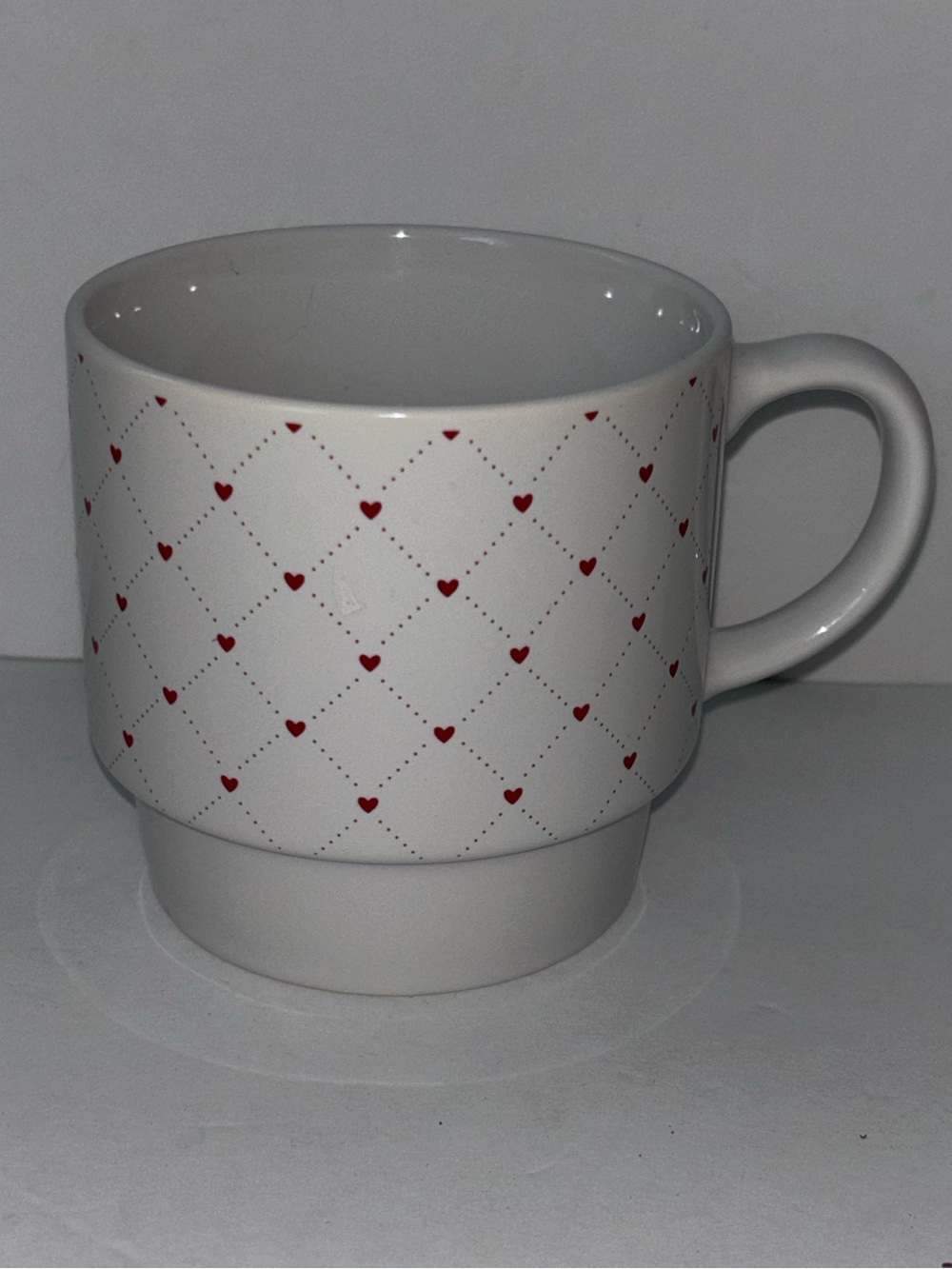 Vintage White Ceramic Coffee Cup Mug with Red Heart Pattern 80s cottagecore